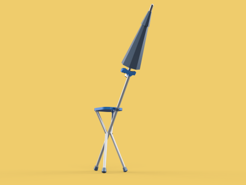 FOLDING CHAIR UMBRELLA POLE STICK CANE WALKING SEAT STOOL CANOPY Model 3D
