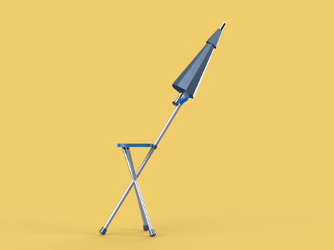 FOLDING CHAIR UMBRELLA POLE STICK CANE WALKING SEAT STOOL CANOPY Model 3D