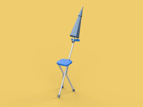 FOLDING CHAIR UMBRELLA POLE STICK CANE WALKING SEAT STOOL CANOPY 3D Model