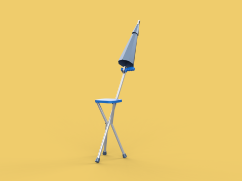 FOLDING CHAIR UMBRELLA POLE STICK CANE WALKING SEAT STOOL CANOPY Model 3D