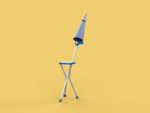 FOLDING CHAIR UMBRELLA POLE STICK CANE WALKING SEAT STOOL CANOPY 3D Model