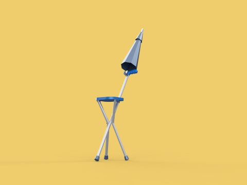 FOLDING CHAIR UMBRELLA POLE STICK CANE WALKING SEAT STOOL CANOPY Model 3D