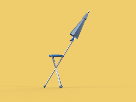 FOLDING CHAIR UMBRELLA POLE STICK CANE WALKING SEAT STOOL CANOPY Model 3D