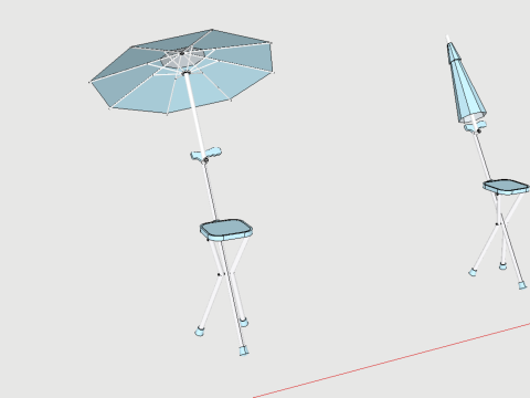 FOLDING CHAIR UMBRELLA POLE STICK CANE WALKING SEAT STOOL CANOPY Model 3D
