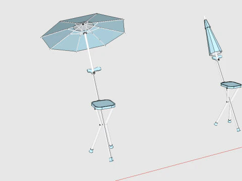 FOLDING CHAIR UMBRELLA POLE STICK CANE WALKING SEAT STOOL CANOPY 3D Model