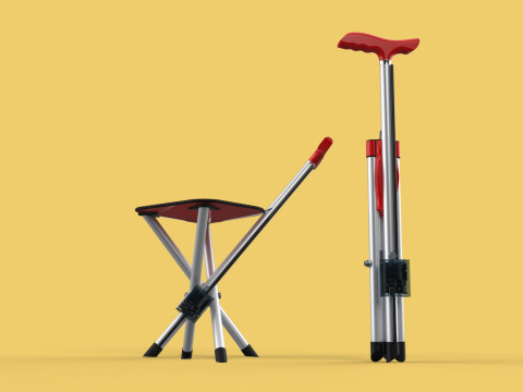 SMART ASSISTIVE BLIND STICK WALKING CANE WITH FOLDING SEAT CHAIR 3D Model