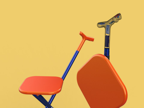 SMART BLIND STICK POLE WALKING CANE FOLDING SEAT CHAIR STOOL AID Modelo 3D