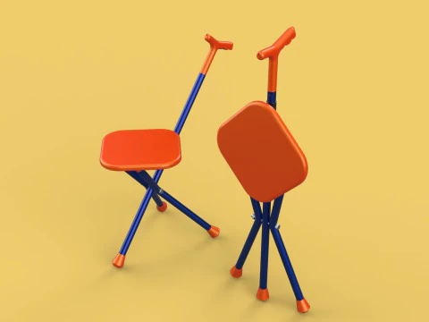 SMART BLIND STICK POLE WALKING CANE FOLDING SEAT CHAIR STOOL AID 3D Model