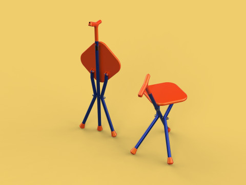 SMART BLIND STICK POLE WALKING CANE FOLDING SEAT CHAIR STOOL AID 3D 모델