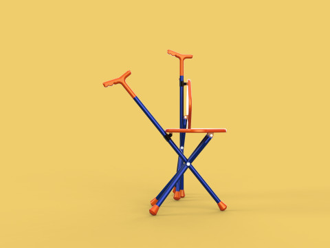 SMART BLIND STICK POLE WALKING CANE FOLDING SEAT CHAIR STOOL AID 3D 모델