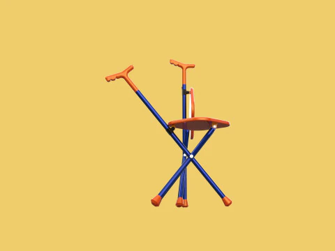 SMART BLIND STICK POLE WALKING CANE FOLDING SEAT CHAIR STOOL AID 3D Model