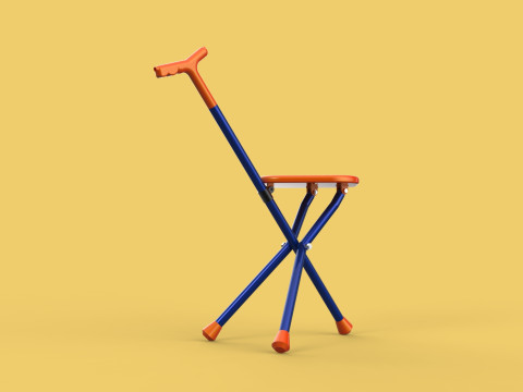 SMART BLIND STICK POLE WALKING CANE FOLDING SEAT CHAIR STOOL AID 3D 모델