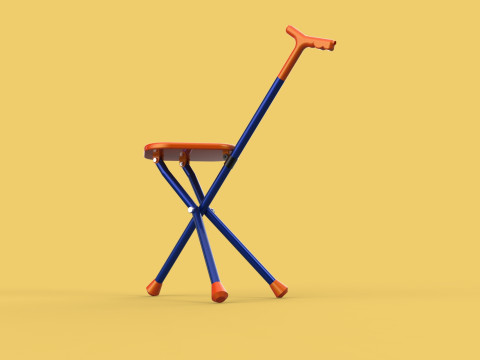 SMART BLIND STICK POLE WALKING CANE FOLDING SEAT CHAIR STOOL AID 3D 모델