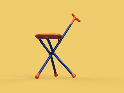 SMART BLIND STICK POLE WALKING CANE FOLDING SEAT CHAIR STOOL AID 3D 모델