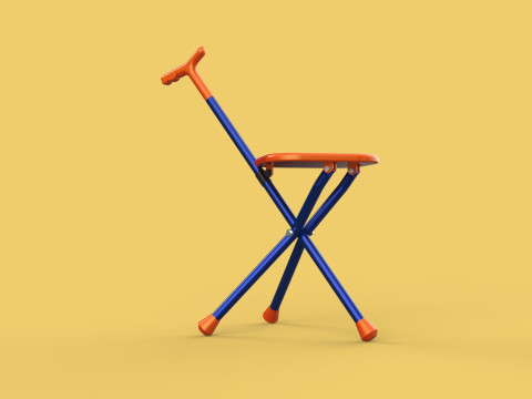 SMART BLIND STICK POLE WALKING CANE FOLDING SEAT CHAIR STOOL AID 3D 모델