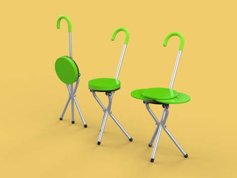 EXPANDING SEAT FOLDING STICK CANE CHAIR STOOL WALKING POLE AID Modelo 3D