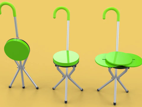 EXPANDING SEAT FOLDING STICK CANE CHAIR STOOL WALKING POLE AID 3D Model