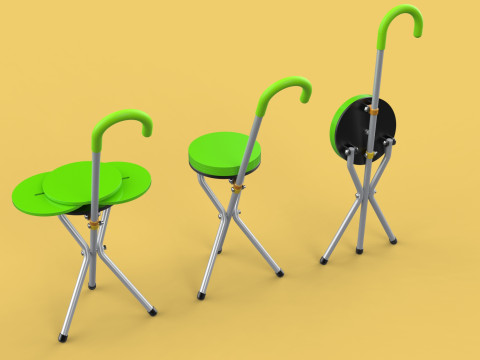 EXPANDING SEAT FOLDING STICK CANE CHAIR STOOL WALKING POLE AID Model 3D