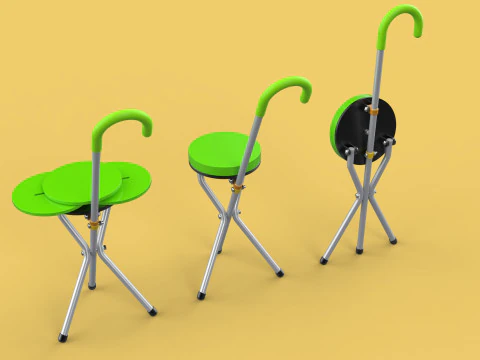 EXPANDING SEAT FOLDING STICK CANE CHAIR STOOL WALKING POLE AID 3D Model