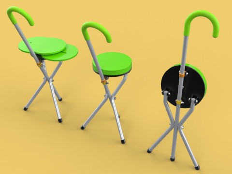 EXPANDING SEAT FOLDING STICK CANE CHAIR STOOL WALKING POLE AID Model 3D