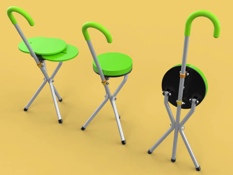 EXPANDING SEAT FOLDING STICK CANE CHAIR STOOL WALKING POLE AID 3D Model