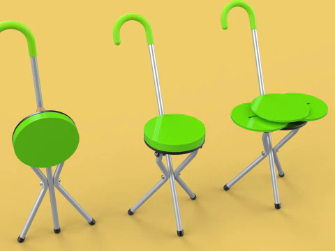 EXPANDING SEAT FOLDING STICK CANE CHAIR STOOL WALKING POLE AID 3D Model