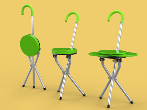EXPANDING SEAT FOLDING STICK CANE CHAIR STOOL WALKING POLE AID Model 3D