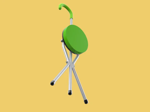 EXPANDING SEAT FOLDING STICK CANE CHAIR STOOL WALKING POLE AID 3D Model