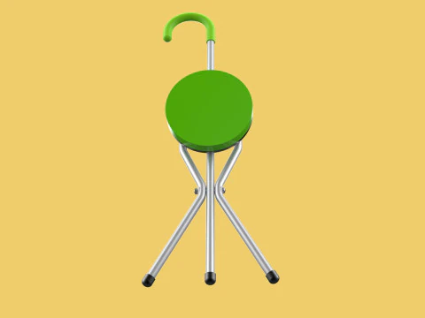 EXPANDING SEAT FOLDING STICK CANE CHAIR STOOL WALKING POLE AID 3D Model