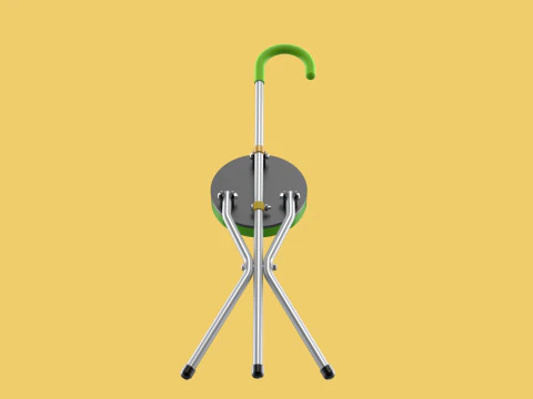 EXPANDING SEAT FOLDING STICK CANE CHAIR STOOL WALKING POLE AID 3D Model