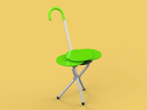 EXPANDING SEAT FOLDING STICK CANE CHAIR STOOL WALKING POLE AID 3D Model