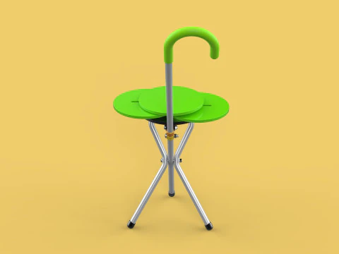 EXPANDING SEAT FOLDING STICK CANE CHAIR STOOL WALKING POLE AID 3D Model