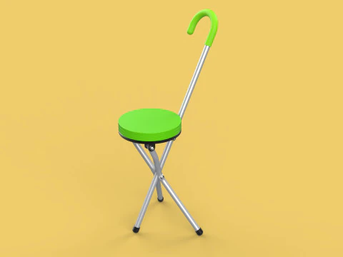 EXPANDING SEAT FOLDING STICK CANE CHAIR STOOL WALKING POLE AID 3D Model