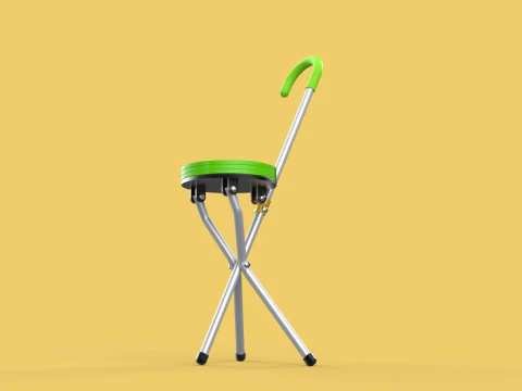 EXPANDING SEAT FOLDING STICK CANE CHAIR STOOL WALKING POLE AID 3D Model
