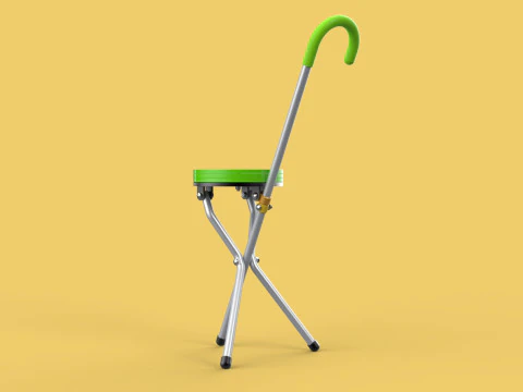 EXPANDING SEAT FOLDING STICK CANE CHAIR STOOL WALKING POLE AID 3D Model