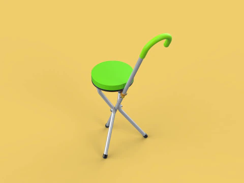 EXPANDING SEAT FOLDING STICK CANE CHAIR STOOL WALKING POLE AID 3D Model