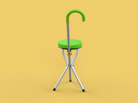 EXPANDING SEAT FOLDING STICK CANE CHAIR STOOL WALKING POLE AID 3D Model