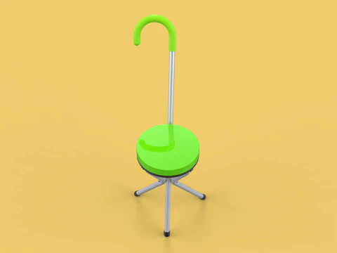 EXPANDING SEAT FOLDING STICK CANE CHAIR STOOL WALKING POLE AID 3D Model