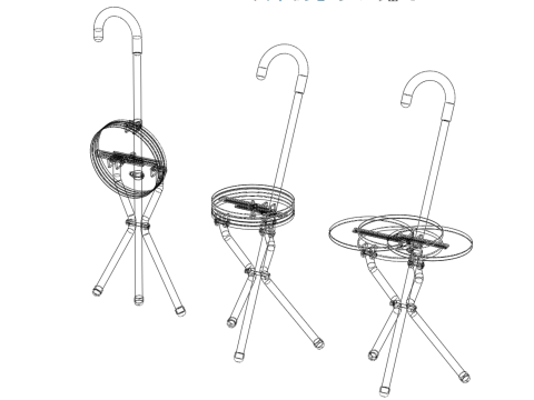 EXPANDING SEAT FOLDING STICK CANE CHAIR STOOL WALKING POLE AID Model 3D