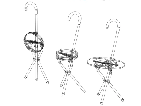 EXPANDING SEAT FOLDING STICK CANE CHAIR STOOL WALKING POLE AID 3D Model