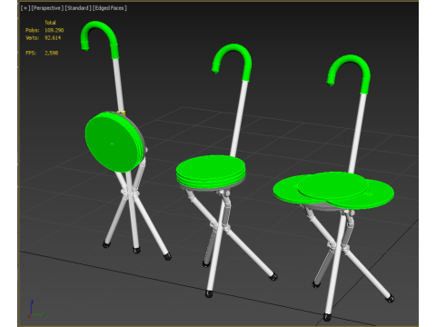 EXPANDING SEAT FOLDING STICK CANE CHAIR STOOL WALKING POLE AID Model 3D