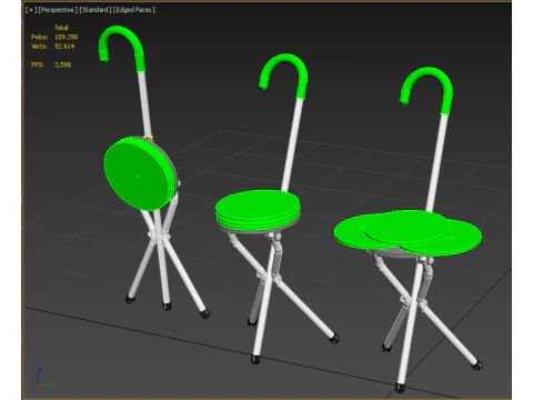EXPANDING SEAT FOLDING STICK CANE CHAIR STOOL WALKING POLE AID 3D Model