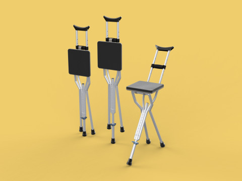 SHOULDER UNDERARM CRUTCH FOLDING CHAIR SEAT WALKING STICK CANE 3D Model