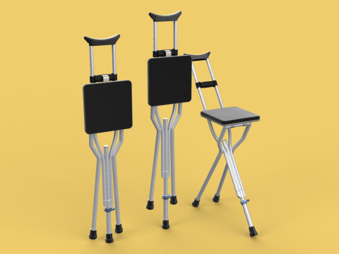 SHOULDER UNDERARM CRUTCH FOLDING CHAIR SEAT WALKING STICK CANE 3D Model