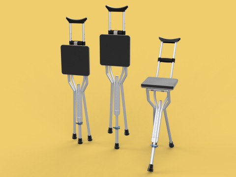 SHOULDER UNDERARM CRUTCH FOLDING CHAIR SEAT WALKING STICK CANE 3D Model