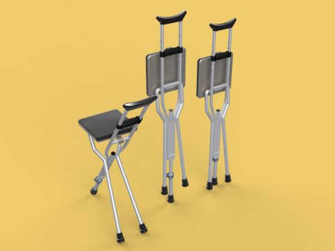 SHOULDER UNDERARM CRUTCH FOLDING CHAIR SEAT WALKING STICK CANE 3D Model