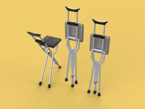 SHOULDER UNDERARM CRUTCH FOLDING CHAIR SEAT WALKING STICK CANE 3D Model