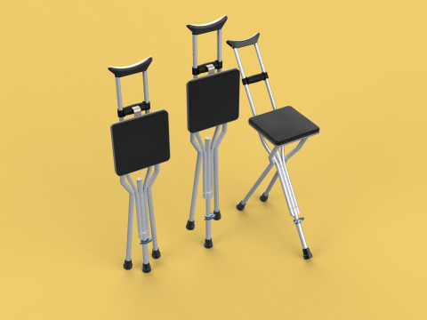 SHOULDER UNDERARM CRUTCH FOLDING CHAIR SEAT WALKING STICK CANE 3D Model