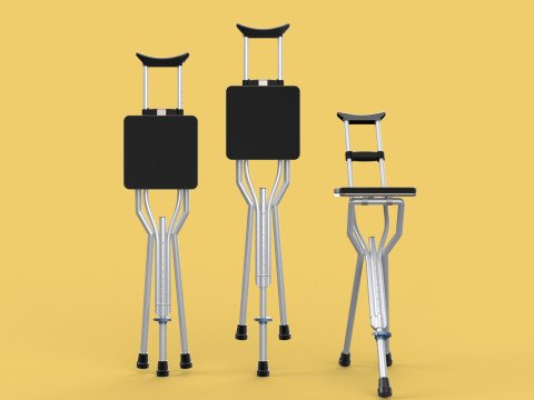 SHOULDER UNDERARM CRUTCH FOLDING CHAIR SEAT WALKING STICK CANE 3D Model