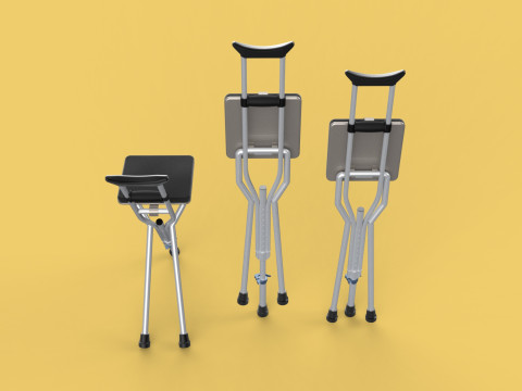 SHOULDER UNDERARM CRUTCH FOLDING CHAIR SEAT WALKING STICK CANE 3D Model